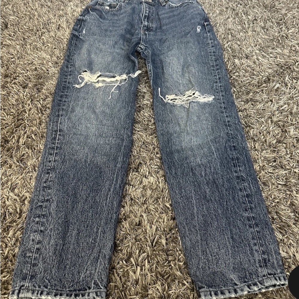 Zara High Rise Waisted Jeans Women’s Size 6 Distressed Blue